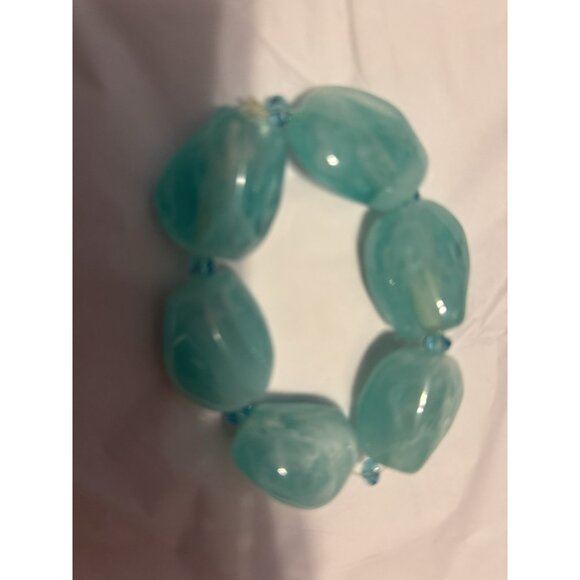 Faux Rock Bracelet Women's Costume Jewelry Blue Beads Stones - Picture 5 of 6